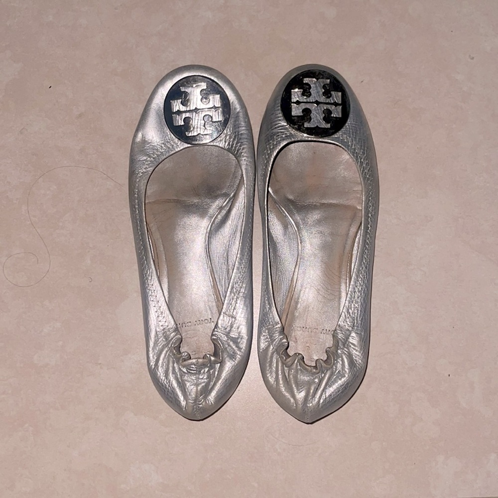Silver Tory Burch Flats